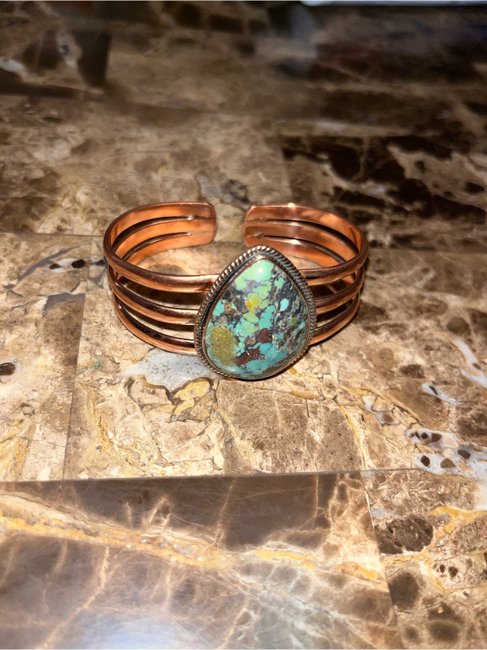 Turquoise Teardrop Copper Cuff Bracelet - Southwestern Style